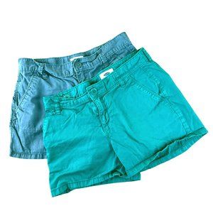 Old Navy Girls Shorts TWO PAIR Grey & Green Size 12 -See close up pics for color